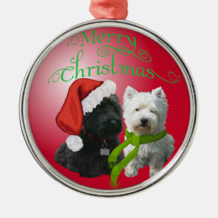 Ornement Rond Argenté Scottie et Westie Ornament