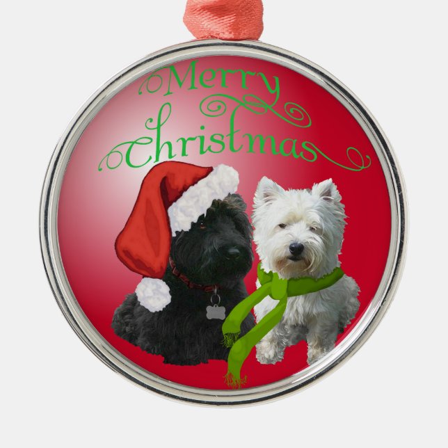 Ornement Rond Argenté Scottie et Westie Ornament (Devant)