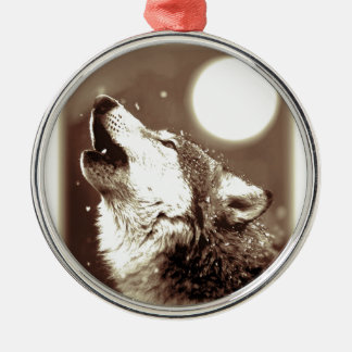Ornement Rond Argenté Sepia Wolf & Moon