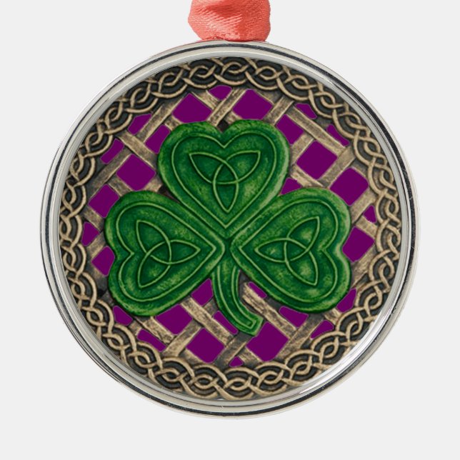 Ornement Rond Argenté Shamrock And Celtic Knots Ornament  Purple (Devant)