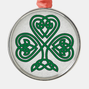 ORNEMENT ROND ARGENTÉ SHAMROCK IRLANDAIS SYMBOLE ORNAMENT DE NOËL