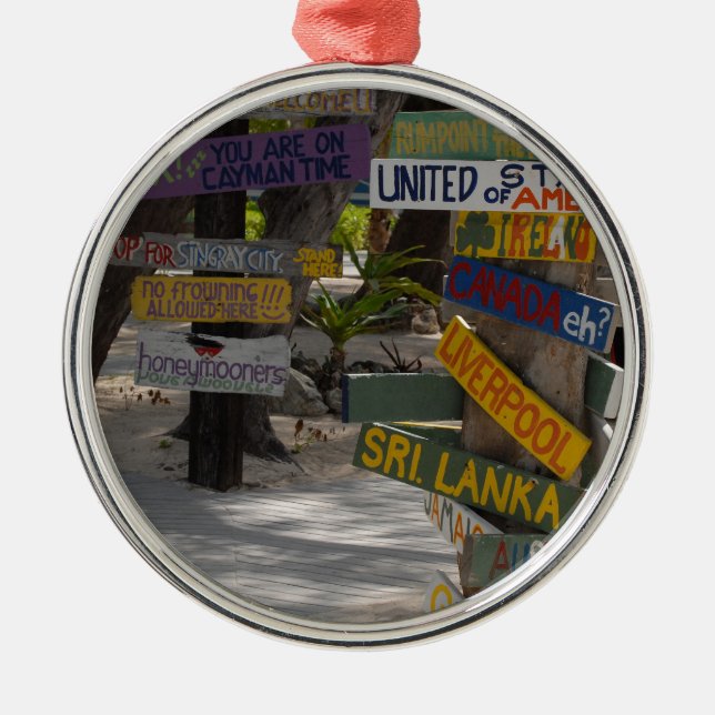 Ornement Rond Argenté Signal Point Rum Grand Cayman (Devant)