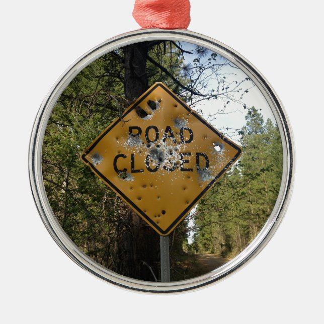 Ornement Rond Argenté Signe fermé de route (Devant)