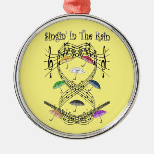 Ornement Rond Argenté ~ Singin de parapluies' dans le ~ d'échelle