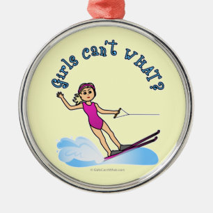 Ornement Rond Argenté Skieuse aquatique Blonde Femelle