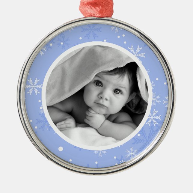 Ornement Rond Argenté Snowflakes Motif Photo Noël (Devant)