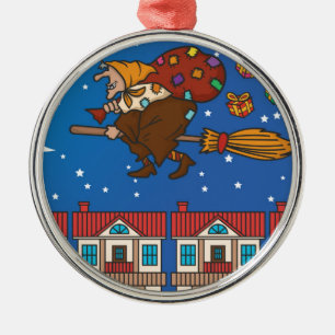 Ornement Rond Argenté sorcière xmas Befana