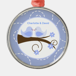 Ornement Rond Argenté Souvenir fait sur commande (bleu) tourbillonnant