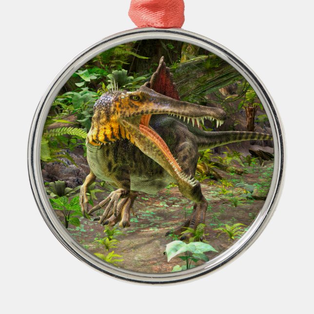 Ornement Rond Argenté Spinosaure dinosaure (Devant)
