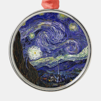 Ornement Rond Argenté Starry Night, Vincent Van Gogh.