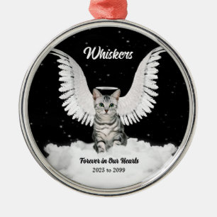 Ornement Rond Argenté Tabby Cat Guardian Angel Pet Memorial