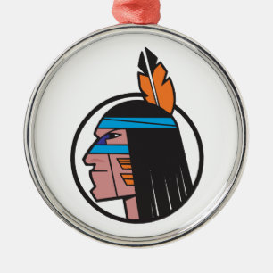 Ornement Rond Argenté Tête indienne de guerrier