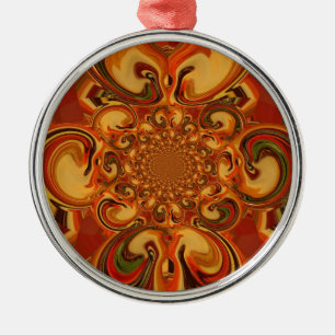 Ornement Rond Argenté Tons Motifs tourbillonnants Orange, Brown, vert