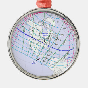 Ornement Rond Argenté Total Solaire Eclipse 2017 Global Path