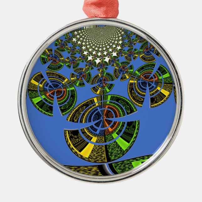 Ornement Rond Argenté Tradition bleue (Devant)