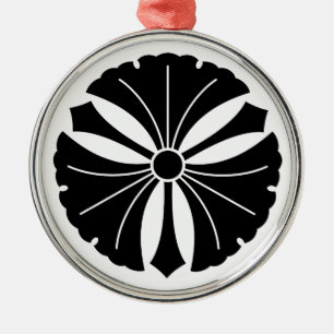 Ornement Rond Argenté Trois feuilles de ginkgo avec des épées