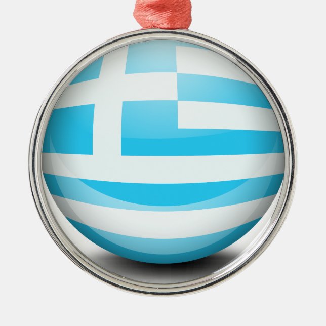 Ornement Rond Argenté Une boule avec le drapeau de la Grèce (Devant)