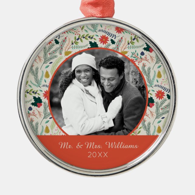 Ornement Rond Argenté Vacances de Joyeux Noël de la photo | de vacances (Devant)