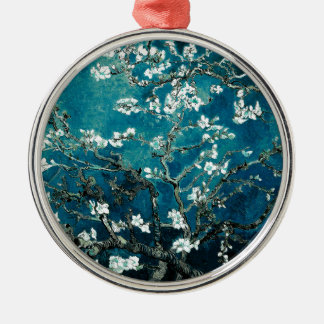 Ornement Rond Argenté Vincent Van Gogh Almond Blossoms Dark Turquoise