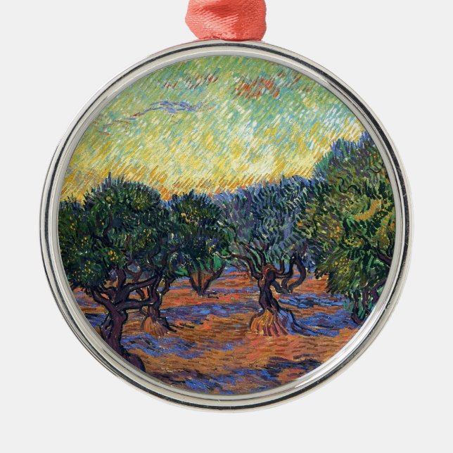 Ornement Rond Argenté Vincent Van Gogh Olive Grove Impressionnisme Art (Devant)