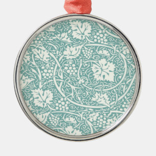 Ornement Rond Argenté William Morris Grape Motif Turquoise Turquoise
