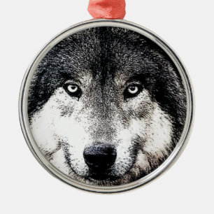 Ornement Rond Argenté Wolf Eyes
