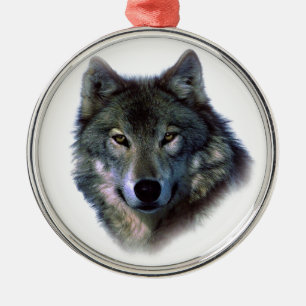 Ornement Rond Argenté Yeux de loup gris