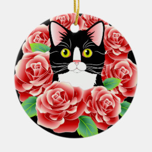 Ornement rond de minou rose mignon d'amour de chat