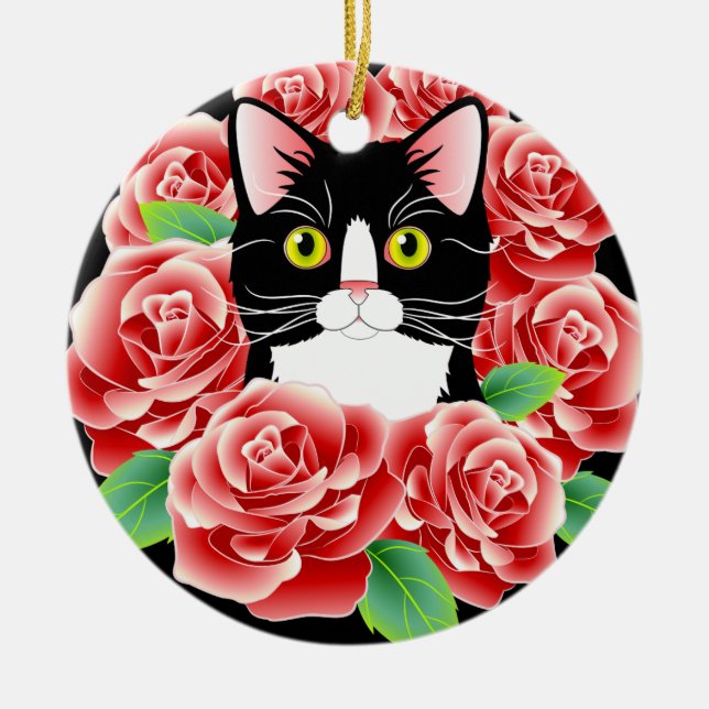 Ornement rond de minou rose mignon d'amour de chat (Devant)
