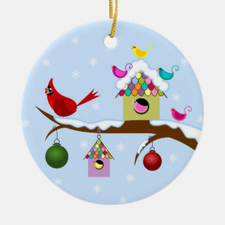 Ornement rond d'oiseaux colorés d'hiver