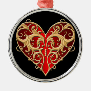 Ornement rond du coeur de Filigree rouge