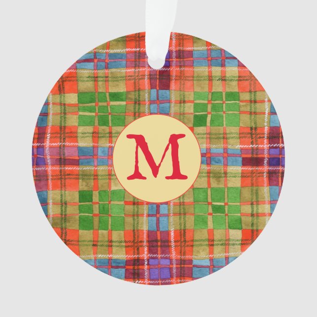 Ornement rond en acrylique avec initiale + tartan  (devant)