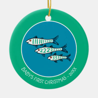Ornement Rond En Céramique 1, 2, 3 Poissons avec peu de poisson et de corail