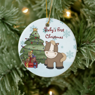 Ornement Rond En Céramique 1er Noël de l'ornement du Cheval de Noël pour bébé