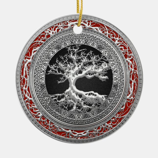 Ornement Rond En Céramique [200] Treasure Trove : Celtic Tree of Life [Argent (Devant)