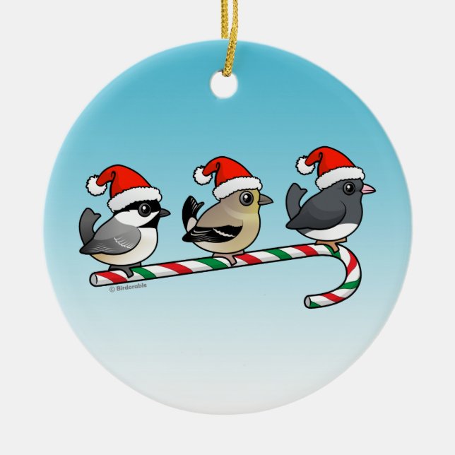 Ornement Rond En Céramique 3 oiseaux chanteurs de Noël (Devant)