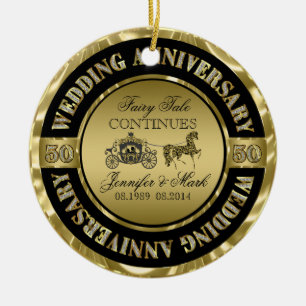 Ornement Rond En Céramique 50e anniversaire Mariage-Mariage Horse & Carriage