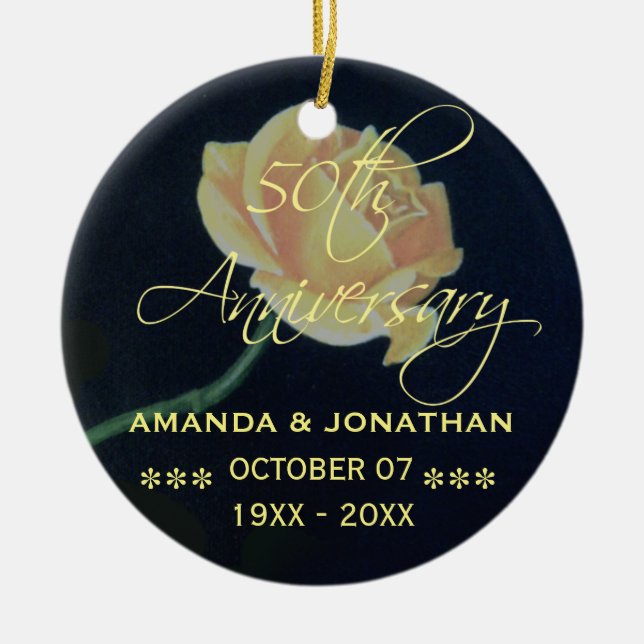 Ornement Rond En Céramique 50e Rose du cinquantième anniversaire de Mariage d (Devant)