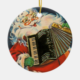 Ornement Rond En Céramique Accordéon Père Noël
