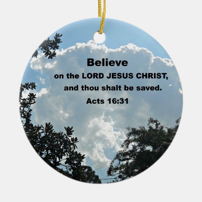 Ornement Rond En Céramique Actes 16:31 Crois au Seigneur Jésus Christ (Devant)