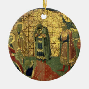 Ornement Rond En Céramique Adoration des Magi, détail d'un carreau de