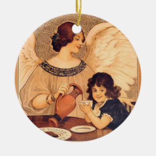 Ornement Rond En Céramique Affiche Antique d'Ange au Chocolat Français : Art 