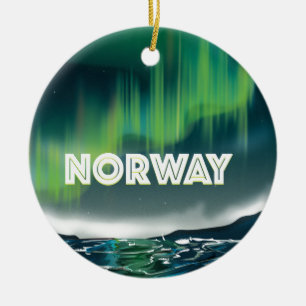 Ornement Rond En Céramique Affiche de voyage Aurore boréale Norvège