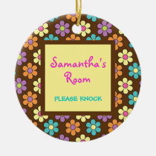 Ornement Rond En Céramique Affichette de porte de la pièce de la fille en