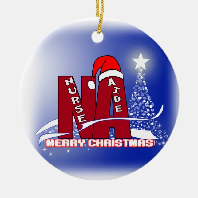 ORNEMENT ROND EN CÉRAMIQUE AIDE D'INFIRMIÈRE DE PÈRE NOËL D'ORNEMENT DE NOËL (Devant)