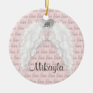 Ornement Rond En Céramique Ailes personnalisées d'ange de plume