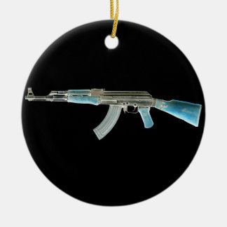 Ornement Rond En Céramique AK-47 Bleu négatif
