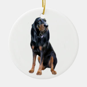 Ornement Rond En Céramique American Coon Hound - Noir et Tan
