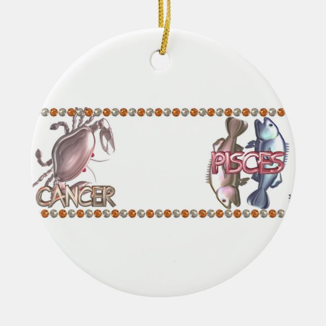 Ornement Rond En Céramique Amitié d'astrologie de zodiaque de Poissons de (Devant)