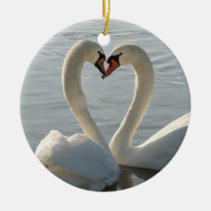 Ornement Rond En Céramique Amour de cygne